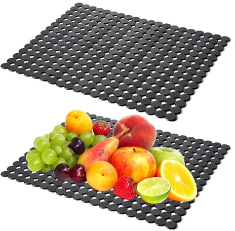 Dulynva 2 Pièces Tapis Evier Cuisine en PVC 40 x 30 cm Protege Evier Cuisine Découpable Tapis D'évier à Drainage Tapide pour Vaisselle, Verrerie, Légumes Contre la Aaleté et les Rayures (Noir)