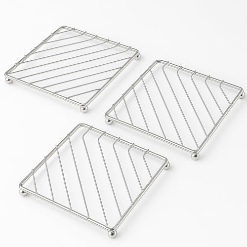 Stainless Steel Trivet Set of 3 – Heat Resistant Pot Stands for Kitchen & Dining Table | Rustproof Metal Hot Pads for Pots, Pans, Dishes & Kettles – Modern Hollow-Out Design