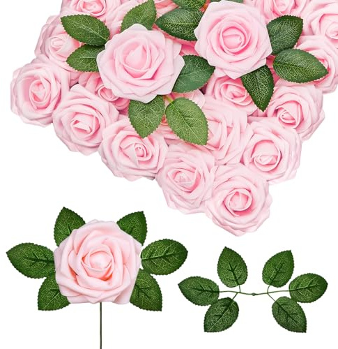 luluaday Künstliche Rosen, 25 Stück Schaumrosen,Gefälschte Kunstrose Rose Künstliche, Champagner Rosa Fake Rosen für Valentinstag Geburtstag, Hausgarten Geburtstag DIY Hochzeit Dekoration