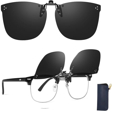 TJUTR Clip-on-solglasögon för män kvinnor, polariserade flip-up-körglasögon med HD-vision och bländskydd, UV400-skydd över receptbelagda glasögon, Grå flip up