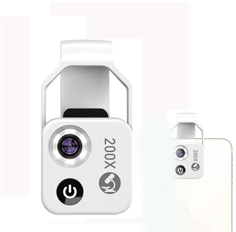 Nano Zoom 200x for Smartphone, 200x Magnification Pocket Microscope Camera Lens with CPL Lens & LED Light, Phone Microscope & Telephoto Zoom L-ens Attachment (White MS002CWH withCPL)