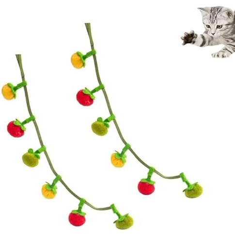 2 st interaktiva fruktformade kattmynta leksakssträngar, kattmynta persimmon tomat katt leksak rep, ringande kattleksaker, små persimmon och körsbärstomat katt-teaser pinnar, stresslindring, lindrar