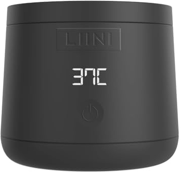 LIINI 4.0 PRO flaskvärmare med batteri, 75 W, svart – IP66 damm- och strålsäker, 4 nivåer 37/40/45/50 °C, batteri 15 000 mAh, på språng och hemma, USB-C aluminiumkabel 150 cm, BPA-fri, CE/RoHS