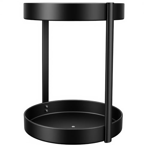 CHIHEUNG roterande tallrik organisatör metall 2 våningar, 360° roterbar, 30 cm Lazy Susan, halkfri roterande skiva, kryddhylla för kök badrum kosmetika, kolstål, svart