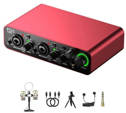 Zkydhbd Carte son USB portable 24 bits/192 kHz avec entrées XLR TRS pour microphones instruments et ordinateurs Plug and Play USB portable Rouge