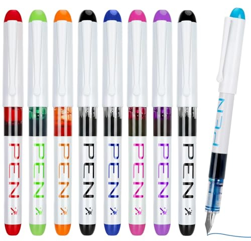 9 PCS Fountain Pens for Writing, 9 Colors Disposable Fountain Pen Set, Smooth Handwriting Pens, Ink Pens for Journaling Sketching, Calligraphy and Doodling (0.38MM)