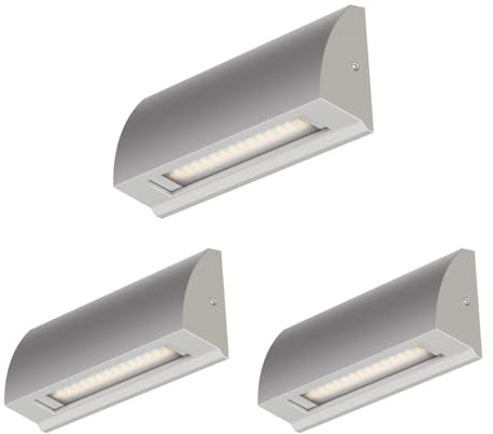 ledscom.de 3x LED Wandleuchte/Treppenlicht SEGIN für außen, IP54, flach, Downlight, grau matt, eckig, 3,8 W, 265lm, warmweiß