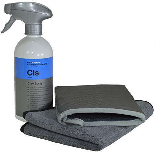 Lackreinigungs-Set - Liquid Elements Clay Mitt Knethandschuh + Koch Chemie Clay Spray 500ml + ADVANTUSE Mikrofasertuch 1 STK.