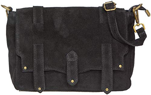 LucieElle Damen Ledertasche, Schulterriemen,Wildledertasche, Damen, Umhängetasche, Wildleder, italienisches Leder, Handtasche Damen Flory, Schwarz , 0 mois