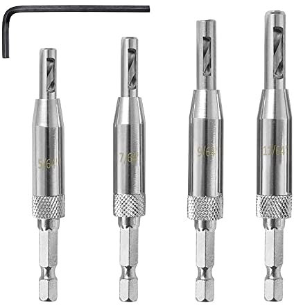 Bestgle 4pcs Self Centering Hinge Drill Bit Set, Hinge Drill Bit Self Centring 1/4 Inch High Speed Drill Bits For Door, Window, Cabinet Hinge Pilot Hole (2.4mm, 2.8mm, 3.6mm, 4.3mm)