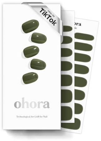 ohora Semi Cured Gel Nail Strips (N Cream Moss) - Green, Solid, St Patrick's Day Nails, Works with Any UV/LED Lamps, Salon-Quality, Long Lasting, Easy to Apply & Remove