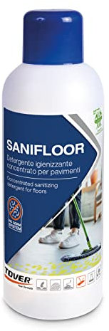 Tover, Sanifloor, Detergente Igienizzante Multiuso Concentrato, Per Pavimenti e Superfici Dure, Senza Risciacquo, Non Lascia Aloni, Formato da 1L