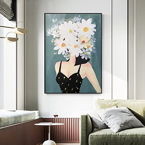 Acrylbilder handgemalt auf Leinwand, Textur 3D dicke Figur schwarz und weiß floral mädchenhaft modern elegant retro / Abstrakter moderner Luxus / für Familienwand Wohnzimmer Esszimmer Home Art De