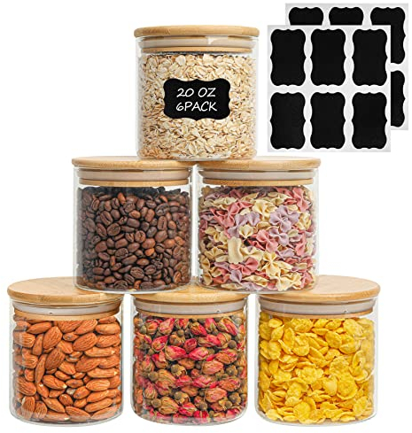 ComSaf 600ml Vorratsgläser mit deckel rund 6er-Set, durchsichtige Vorratsdosen mit deckel für Gewürz, kaffeedose，tee und Zuckerbehälter, Luftdichter Glasbehälter Set für die Küche