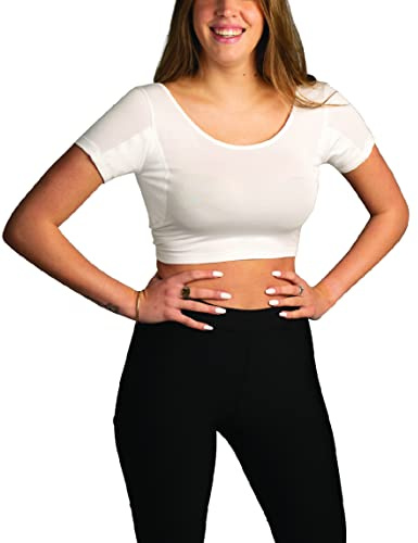 TopDry Women’s Undershirts - Sweatproof Shirts Women with Underarm Sweat Pads - White