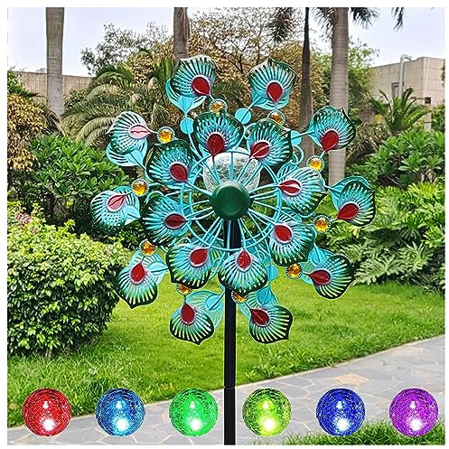 Solar WindräDer, 178cm Groß Windrad Garten XXL, Edelstahl Kugellager Windrad Garten Metall, FüR Den AußEnbereich,Terrasse