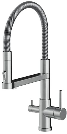 AORA® | STATEMENT INOX 3 Wege Wasserhahn aus Edelstahl 2.0 | 360° drehbare Küchenarmatur aus massiven Edelstahl | Spültischarmatur für Wasserfilter, Osmoseanlagen | Wasserfilter Wasserhahn | Gebürstet