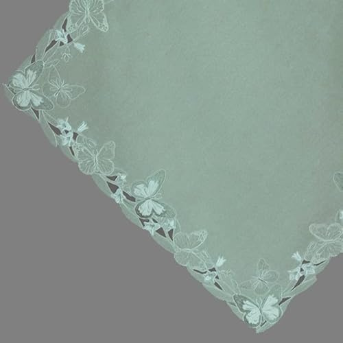 Tischdecke Tischläufer Mitteldecke Deckchen Frühling Bestickt mit weißen Schmetterlingen auf mintgrünem Untergrund (85 x 85 cm)