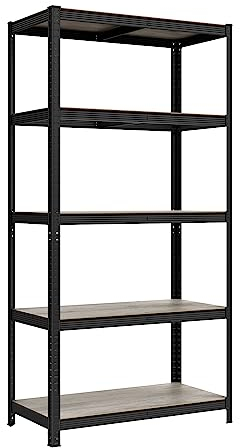 SONGMICS Standregal, Bücherregal, Lagerregal, 5 Ablagen, verstellbar, 50 x 100 x 200 cm, bis 600 kg belastbar, für Küche, Wohnzimmer, Greige-schwarz GLR050B21