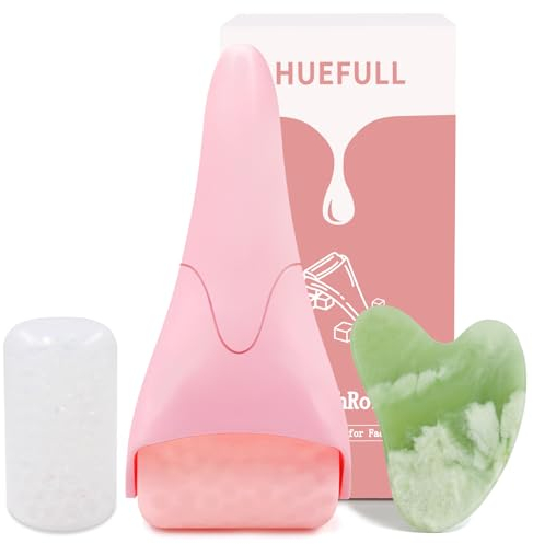 huefull Rullo di ghiaccio per viso con 2 rulli e strumenti per il viso Gua Sha, rullo per la cura del viso, strumento Guasha per viso, sollievo dal gonfiore, regalo per la cura della pelle per donne e