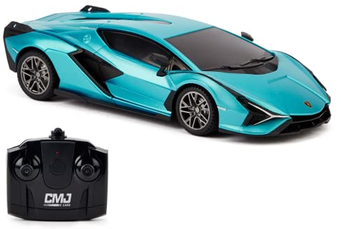 CMJ RC CARS 1:24 Maßstab Offiziell Lizenzierte RC Lamborghini Sián FKP 37, Blaues Lambo Sport Rennspielzeugauto Modellfahrzeug für Jungen Mädchen und Erwachsene Geschenk