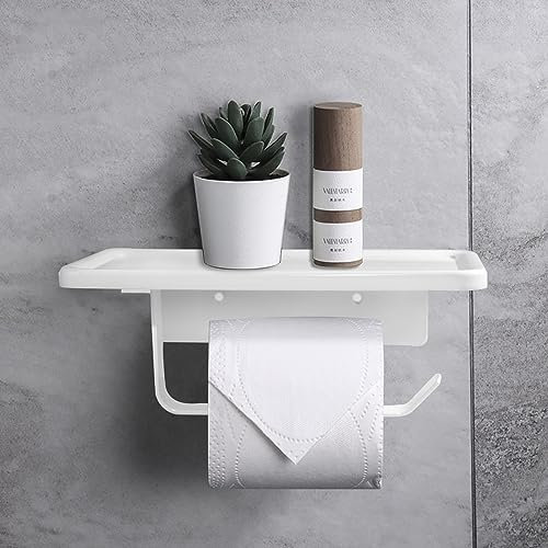 BESTNSLECTED Porte-Papier Toilette - Support Papier Rouleau Toilette Noir étagères Spacieuses,Derouleur Papier Toilette Mural Porte Papier WC adhésif et monté à vis(Blanche) A01PP002BAFR