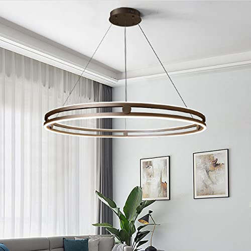 LED Pendelleuchte Esszimmer Metall ring Kronleuchter Höhenverstellbar Wohnzimmerlamp Dimmbar mit Fernbedienung Hängeleuchte Esstisch Pendellampe Acryl Hängelampe Küchen (Kaffee, L80cm/100W)