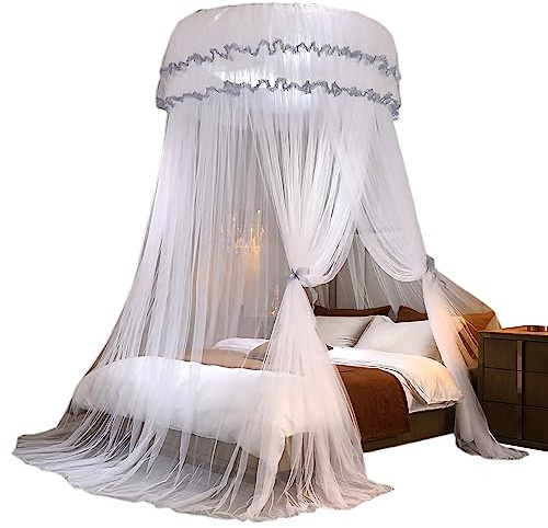 Katolang Moskitonetz, Betthimmel, groß, weiß, Betthimmel für Mädchen, einfache Installation, Kuppel-Moskitonetz, Bettzelt für Babybett, Kinderbett und Erwachsenenbetten, Weiß