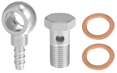 A ABSOPRO 2 Stück Banjo Hohlschraube M14x1,5 Adapter Metall Für Bremssystem | Farbe Silberton, Adaptergröße 48x24mm, Gewindegröße M14x1,5, Für Luft- Und Kraftstoffzufuhr, Motor, Ersatz Für Banjo-Armatur