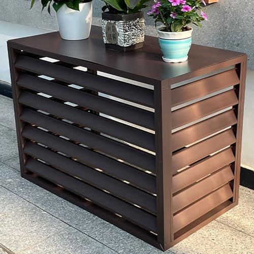 Aluminum Air Conditioner and Heat Pump Stand with Noise Reduction - Mini Split AC Cover for Outside Units - Outdoor Plant Shelf Brown Flat