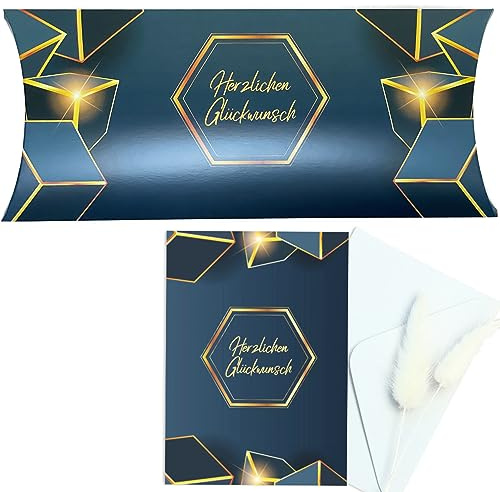 5er Set Geschenkbox Geldgeschenk Hochzeit Gutscheinverpackung Geburtstag Nix-Geschenk Kissenverpackung Herzlichen Glückwunsch 24,3x3,2x11,7cm mit passender Glückwunschkarte und Umschlag