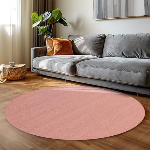 Carpettex Teppich Wohnzimmer Kurzflor Teppich Modern Einfarbig Design 160 cm Rund Teppich Rosa - Küchenteppich Waschbar Extra Weich Flauschig - Teppich Schlafzimmer Kinderzimmer Esszimmer Flur