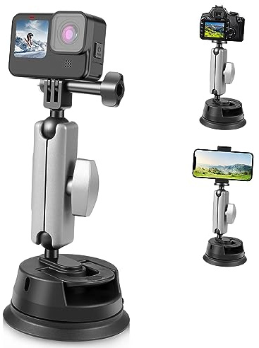 PULUZ Auto-Saugnapfhalterung, 360° drehbar, Windschutzscheiben- und Fenster-Kamera-Halterung für GoPro Hero 11, 10, 9, 8, 7, Insta360, X3, DJI Action-Kamera-Zubehör mit Handyhalterung mit