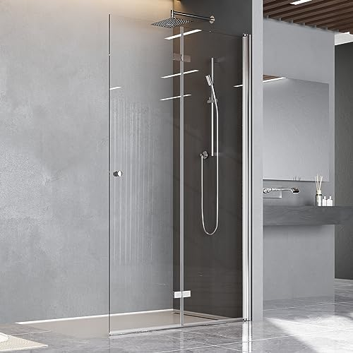 Walk in Duschwand Glas 75x185 cm Faltbar Dusche Duschtrennwand aus 6mm ESG-Sicherheitsglas mit Nano Beschichtung Begehbare Duschabtrennung
