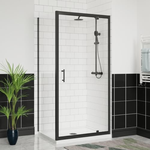 Aquariss 1000x700mm Pivot Shower Door Enclosure with Side Panel Black | Reversible, Aluminum Profile, 6mm Tempered Easy Clean Glass, Zinc Alloy Hinge, 20mm Wall Adjustable, Seal Strips