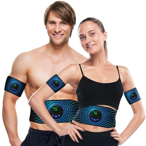 ALMIMASA EMS addominali elettrostimolazione, cintura muscolare addominale con 2 bande di elettrostimolazione per braccia e gambe, tonificazione e rafforzamento muscolare, per uomini e donne.