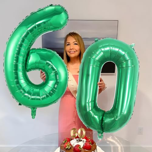 Geburtstag zahlen luftballon 60 jahre | Folienballon Grün- Folienballon in 40-101cm Geburtstagsdeko - Ballon Zahl Deko zum Geburtstag fliegt mit Helium für Männer Frauen 60.Geburtstagsparty Jubiläum