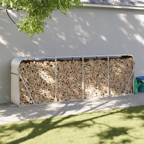 Festnight Portalegna da Esterno, Scaffale in Metallo, Legnaia da Esterno in Acciaio Zincato Argento 300x45x100 cm