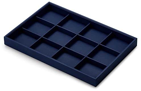 Papten Blau Leder Schmucktablett, Organizer 12 Fächer Schmucktablett | Schmuckaufbewahrung Schublade Schmuckeinsatz Organizer Schmuck Display, 35x24x3cm,Schmucktablett stapelbar