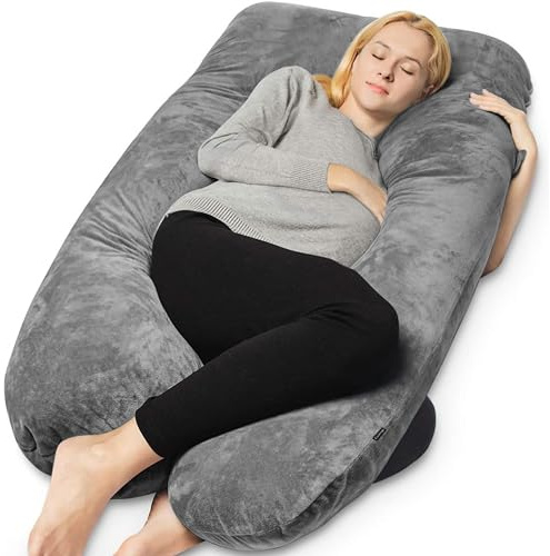 EarKings Schwangerschaftskissen Seitenschläferkissen 140x80cm U-Form mit abnehmbarem Bezug - Body Pillow dunkelgrau
