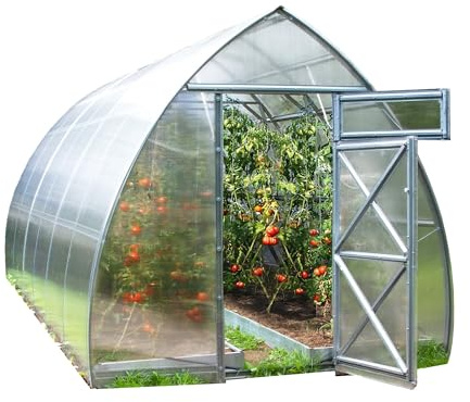 Robustes Gewächshaus Farmhof2 | 4x2,6m | Garten Gewächshaus mit verzinktem Stahlrahmen | Zwei Drehtüren je mit Fenster | UV- und witterungsbeständig, Schneelast bis 450 kg/m² | Polycarbonat 6 mm