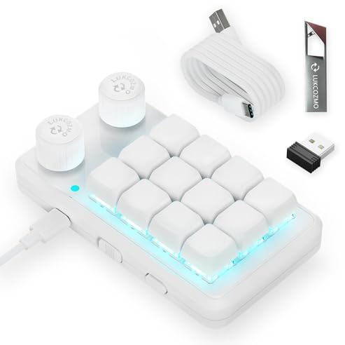 LUKCOZMO Macro Pad - Teclado programable personalizado de 12 teclas, mini teclado mecánico para juegos, con una sola mano, BT RGB inalámbrico, micro teclado OSU con perilla y cable tipo C de 1 m