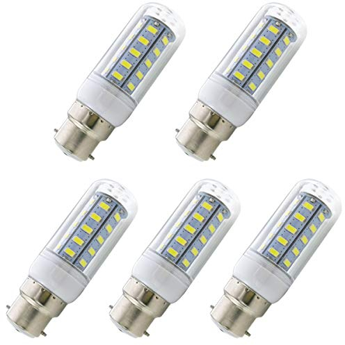 Aoxdi 5 Stück LED Lampe mit B22d Sockel, 6W, Kaltweiß, 36 SMD 5730 LED Mais Leuchtmittel, B22d Bajonett Glühbirne, AC220-240V
