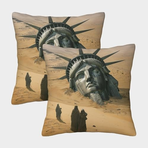 3D-gedruckt Statue of Liberty Kissenbezug Für Sofa,Heimdekoration,2er-Set,dekoratives Quadratisches Kissen,Heimdekoration Für Männer/Frauen, Wohnzimmer,Schlafzimmer,Sofa, Stuhl,Kissenbezug 40x40cm
