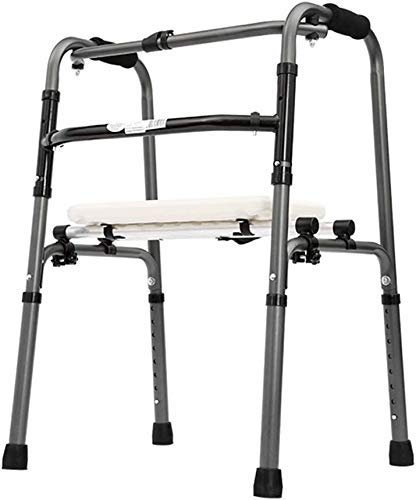 SnamicE Mobility Walker Andador Plegable, Andador de Viaje liviano con Asiento, Ayuda para la Movilidad, instalación Libre de Altura Ajustable, Gris