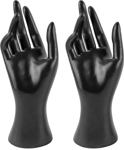ANNASAMDO 2 Stück Schmuckständer Hand Schwarz 22cm | PVC standfest langlebig. Präsentiert Ringe Uhren Armbänder. Elegant skulpturale Deko. Für Laden Zuhause Geschenk.