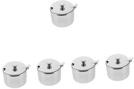 ULTECHNOVO 5 Pièces Sucrier En Inox Pot De Pot De Miel Récipients à Condiments Avec Couvercles à Condiments De Sucre Salière à Épices à Sel Bac à Sel Acier Inoxydable