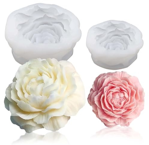Silikonform Blumen, Kerzen Formen Silikon, Pfingstrosen Silikonformen Gießformen für Kerzen, Seife, Epoxidharz, DIY Rosen-/Blumenform für Dekoration & Handwerk