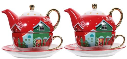 Alipis 2 Set Servizio da tè in vaso di Natale teiera natalizia in porcellana tazza da tè e piattini tazze da caffe tazza da caffe tazza di latte dei cartoni animati tazza di natale