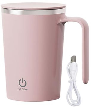 Inscrip Automescolante, 400 ml, ricaricabile, tazza da caffè con mescolamento automatico in acciaio inossidabile, tazza elettrica con mescolamento magnetico con coperchio per caffè, tè, latte(Rosa)